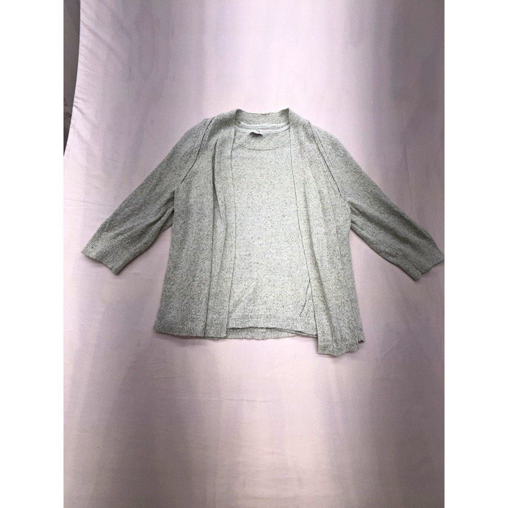 Pure Jill Women's Green Knit Open Front Cardigan Sweater & Vest 100% Cotton L